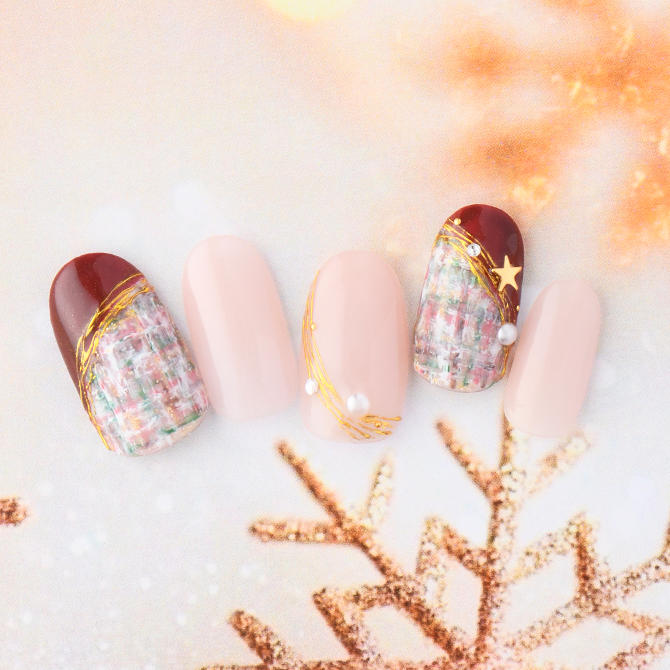 <center>ボルドーの斜めフレンチにクリスマスなツイードスタイル<br>(K11-CP1-P11)</center>