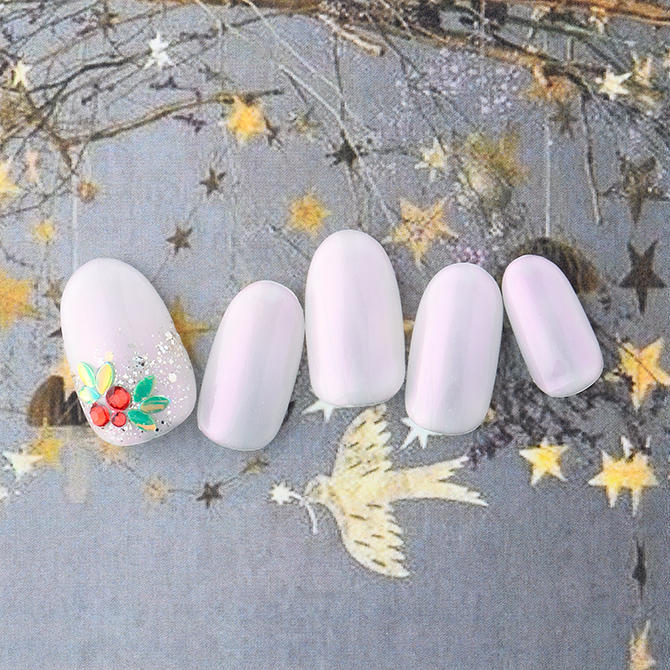 <center>貝殻のような偏光カラーにヒイラギアートで可愛らしく<br>(K11-CP1-L12)</center>