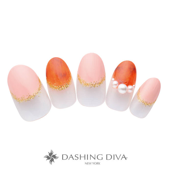 オレンジ ピンクのバルーンフレンチに人気のべっ甲を組み合わせた贅沢ネイル ネイルデザイン ネイルサロンのダッシングディバ Dashing Diva