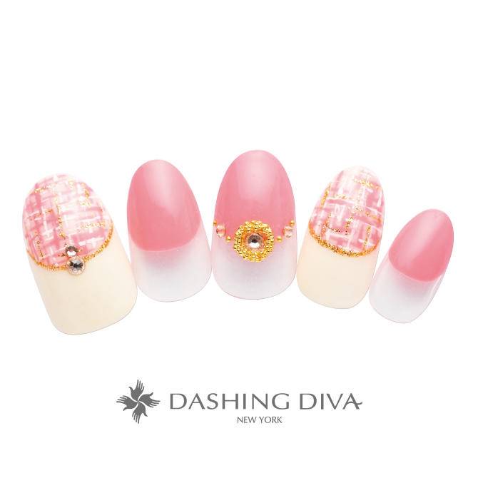 優しい印象と女性らしさが魅力のピンクツイードネイル ネイルデザイン ネイルサロンのダッシングディバ Dashing Diva