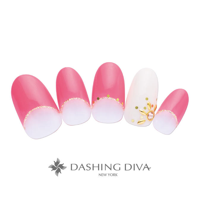 ゴールドラメラインがかわいいピンクの逆フレンチ ネイルデザイン ネイルサロンのダッシングディバ Dashing Diva