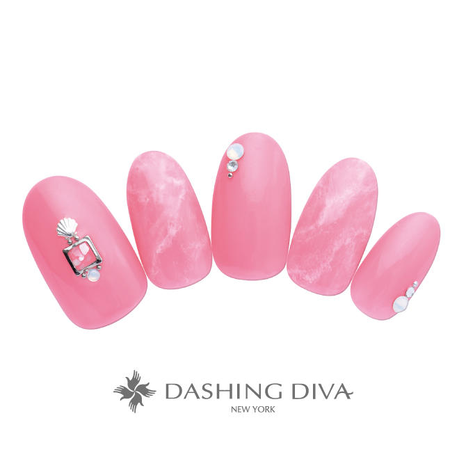ピンクのワンカラーと天然石アートのネイル ネイルデザイン ネイルサロンのダッシングディバ Dashing Diva