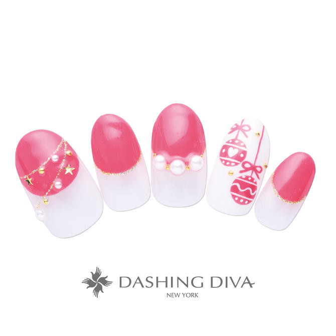 ピンクのオーナメントアートのクリスマスネイル ネイルデザイン ネイルサロンのダッシングディバ Dashing Diva