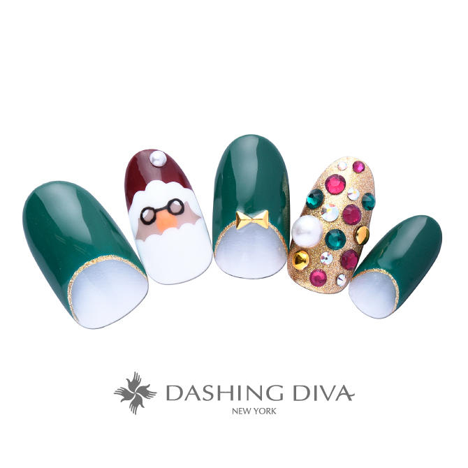 メガネサンタとカラフルストーンのクリスマスネイル ネイルデザイン ネイルサロンのダッシングディバ Dashing Diva