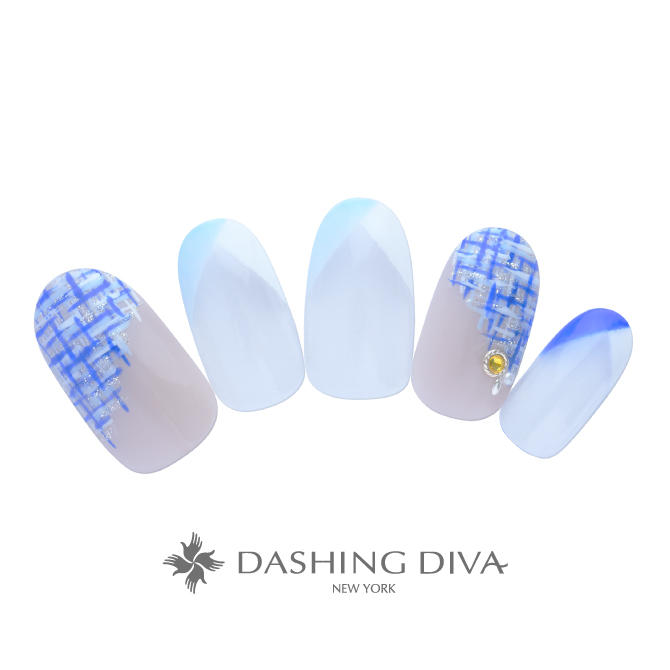 冬を意識したブルーの斜めフレンチにツイードをプラスして (K12-ST13)