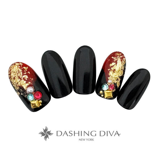 クールなブラックにカラフルストーンと金箔で華やかに（L01-CP1-S12）