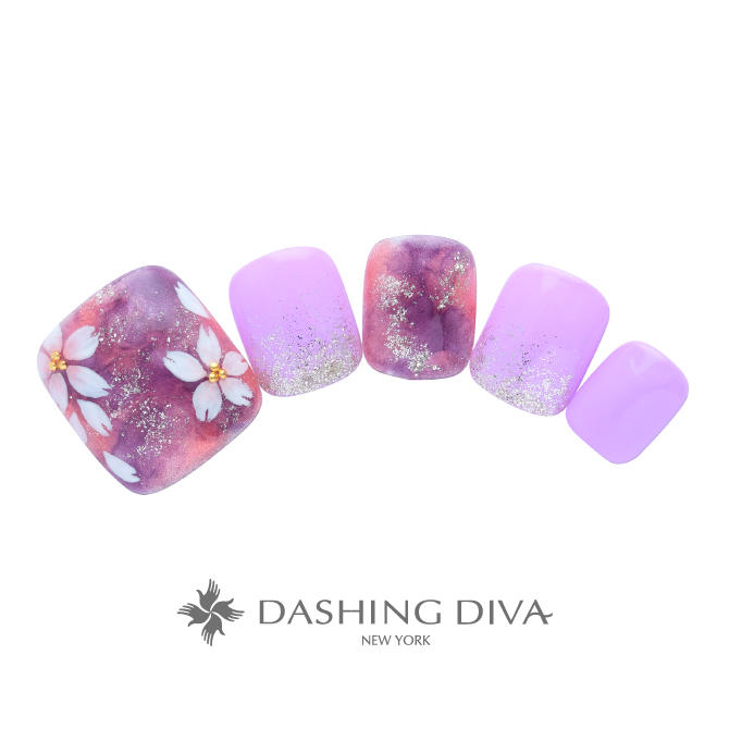 マーブルのベースに桜が映えるラメきらめく春フット （L02-CP1-ST14）